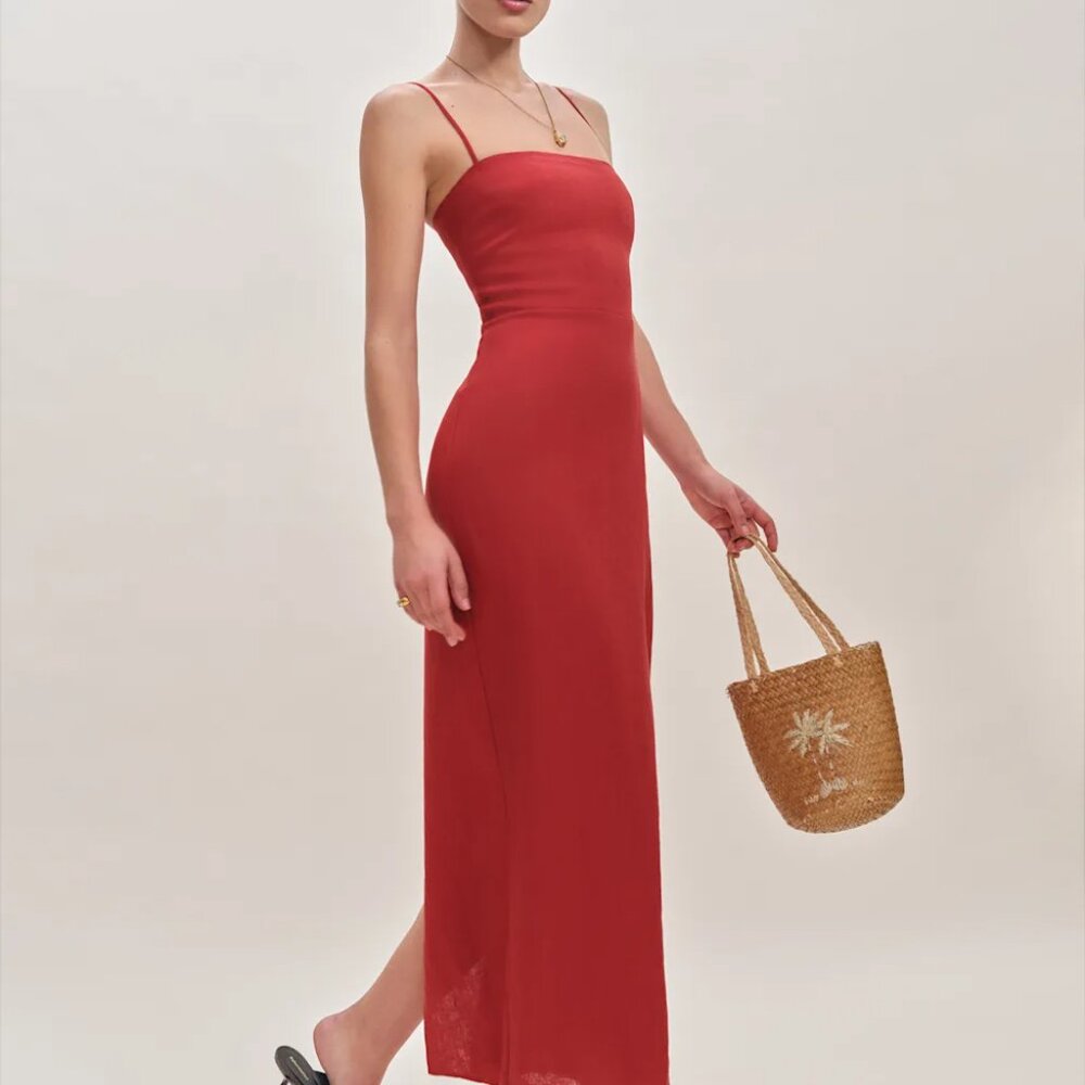 Reformation Frankie Linen Dress Red - Size 8 NWT - Picture 3 of 5
